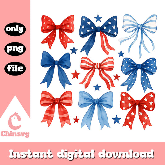 Bow america design png, red white and blue bows png, america png