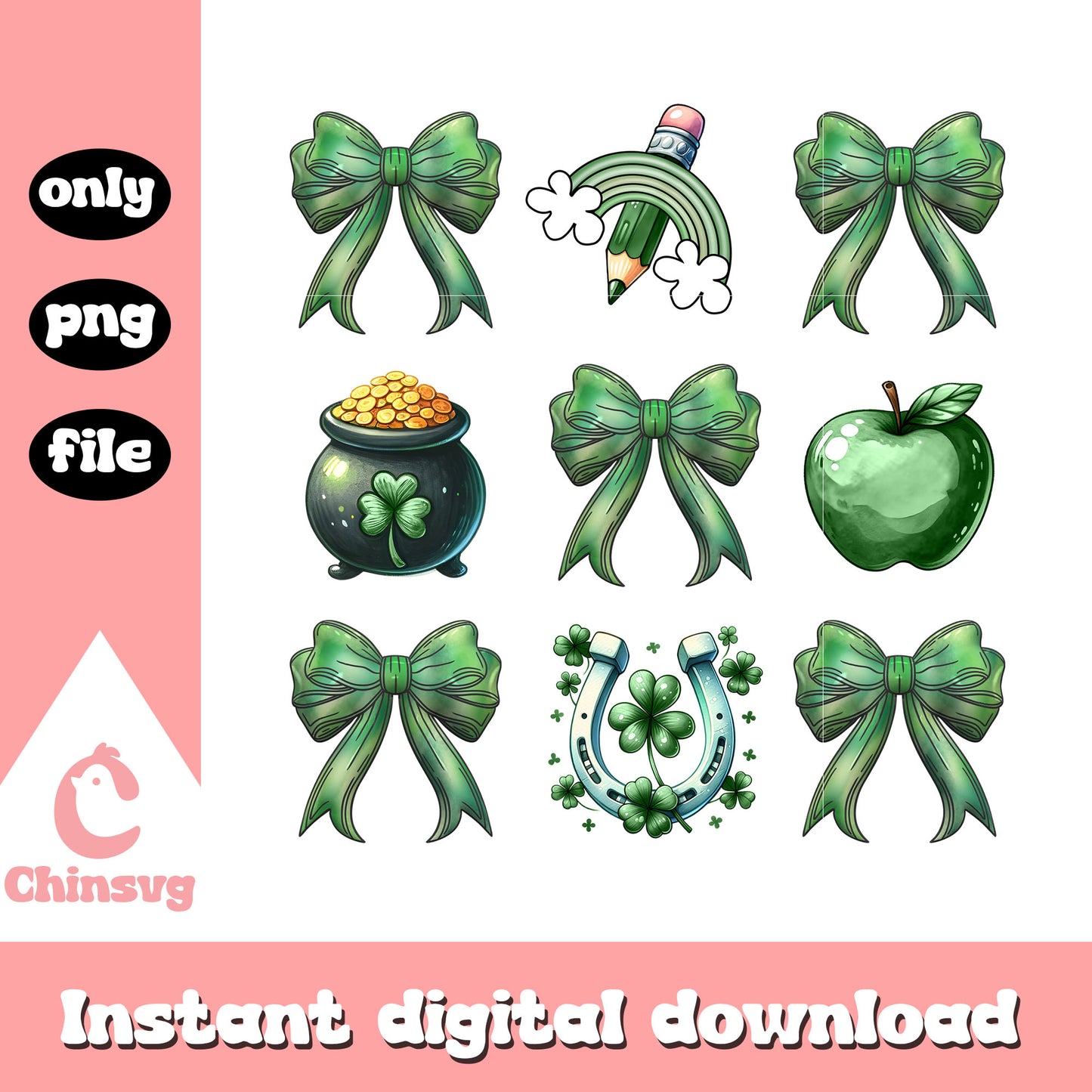 Bow apple st patrick’s png, st. patrick's day decor​​ png