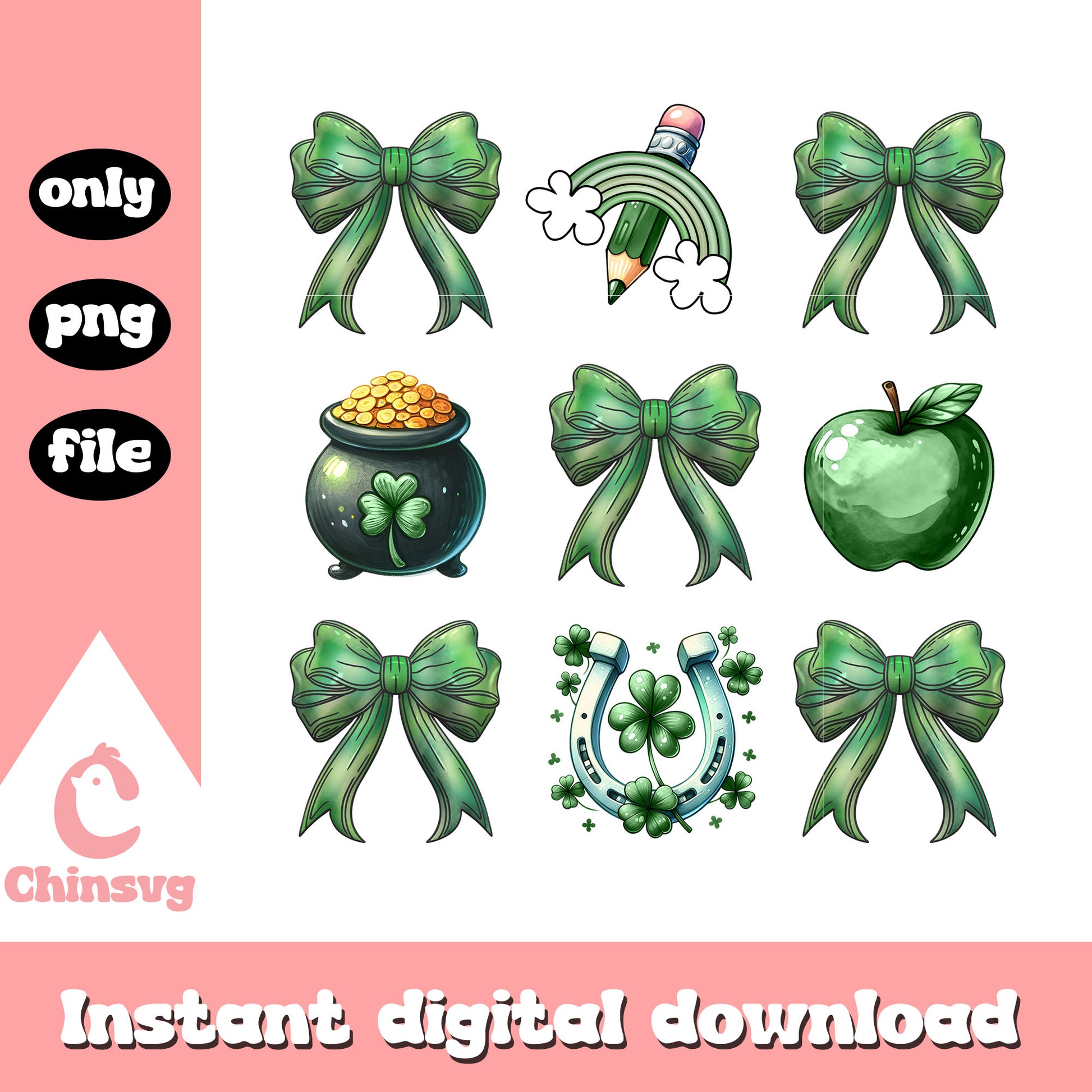 Bow apple st patrick’s png, st. patrick's day decor​​ png