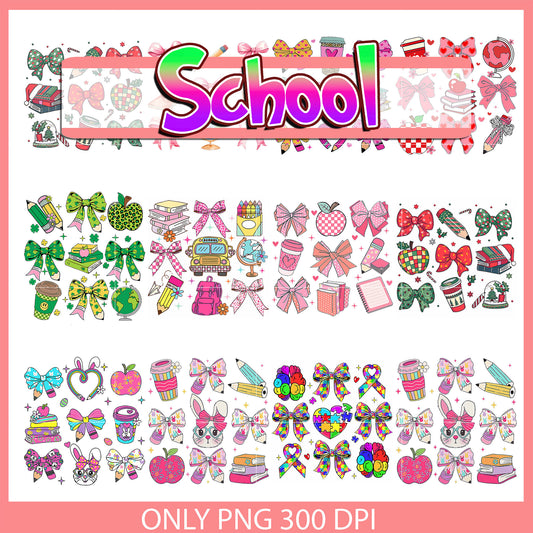 Bow coquette education design bundle png, back to school​ png