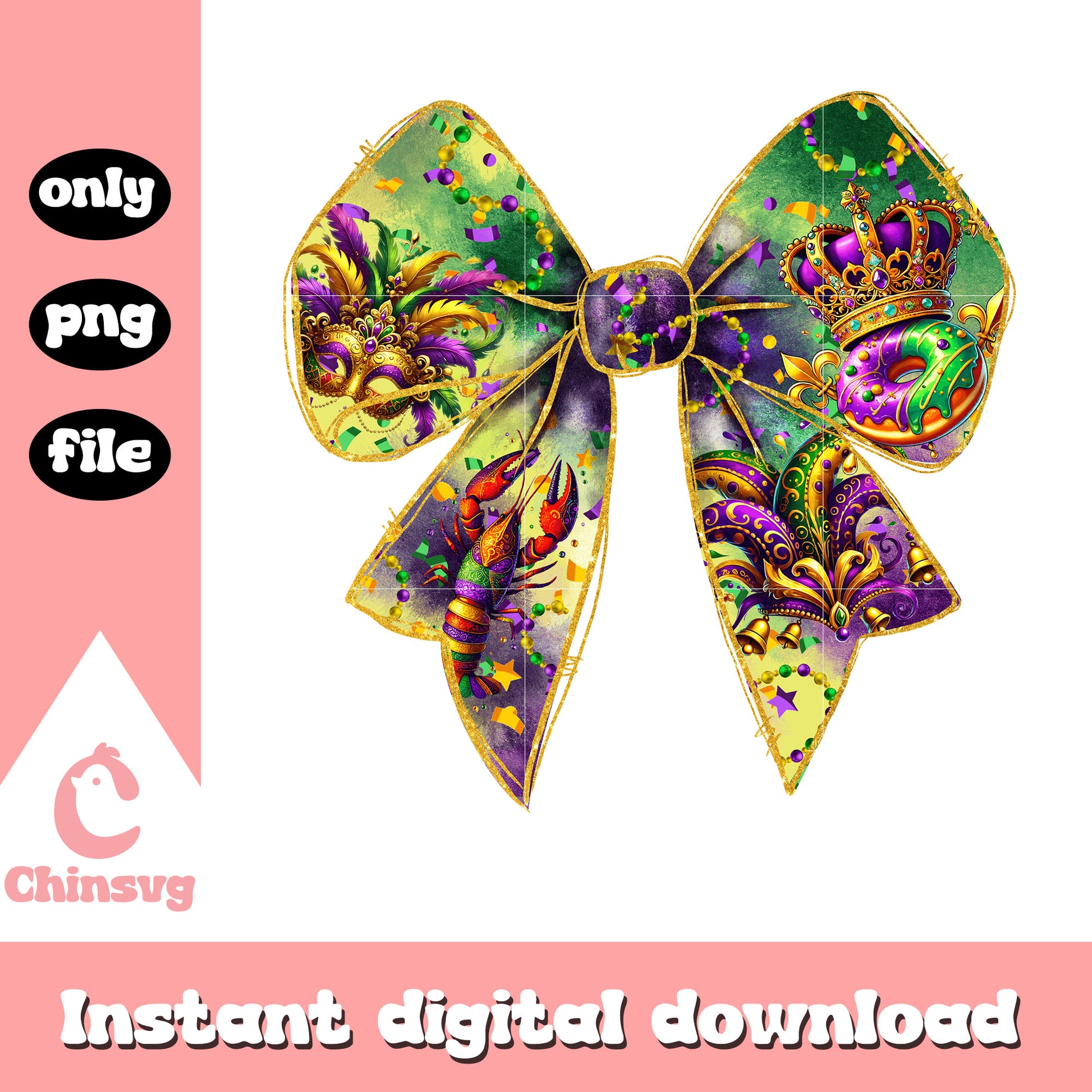 Bow coquette mardi gras pattern design png, bow coquette png