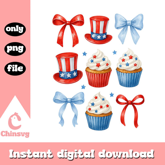 Bow cupcake 4th of july design png, the 4th of july usa png 