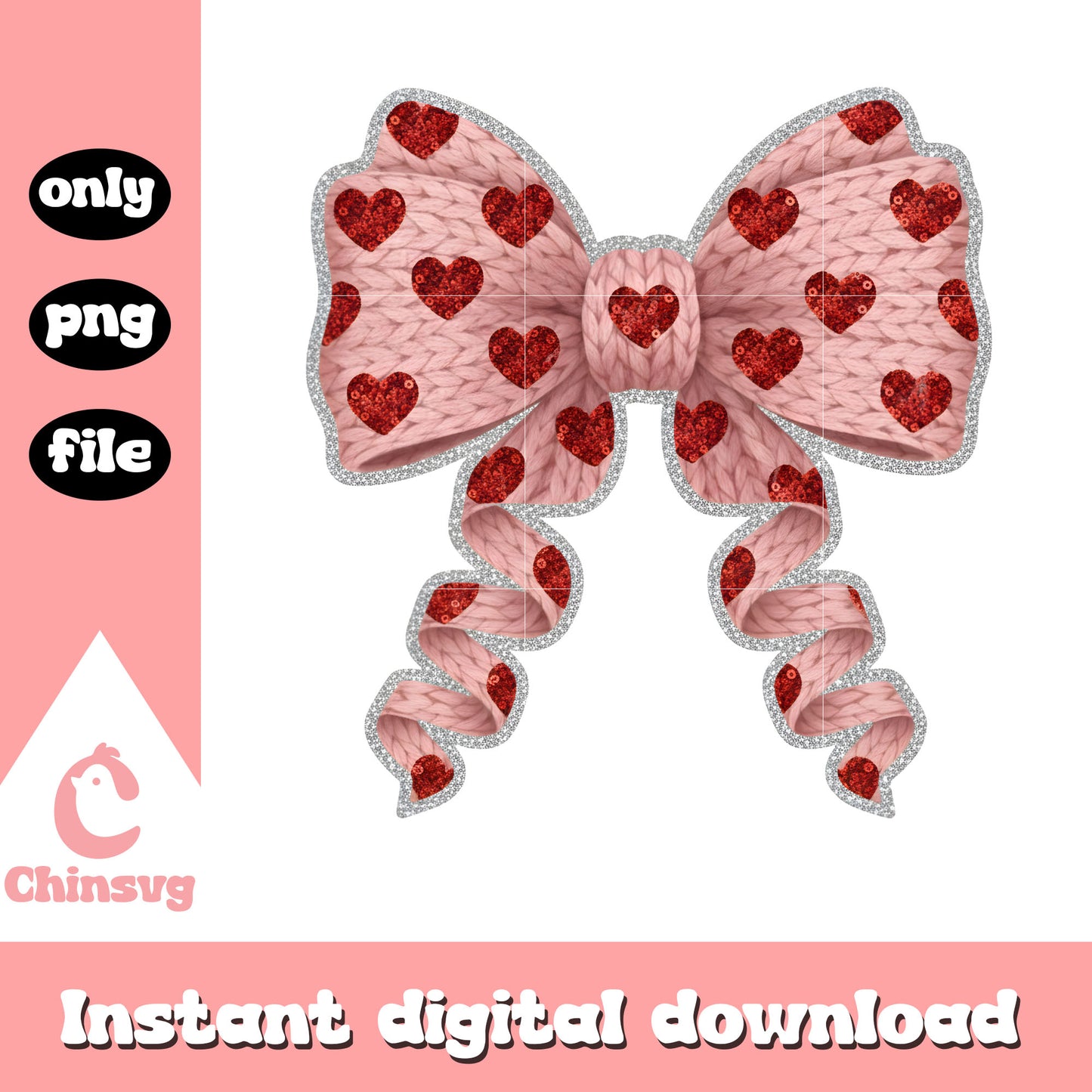 Bow hearts valentine crochet png, valentines day bow png
