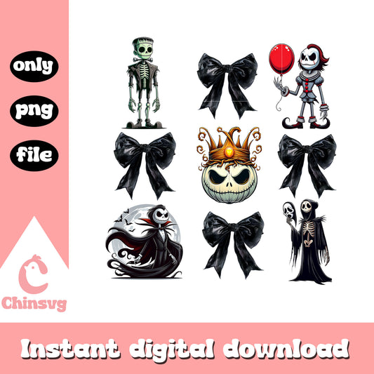 Bow horror characters halloween design png, halloween holiday png
