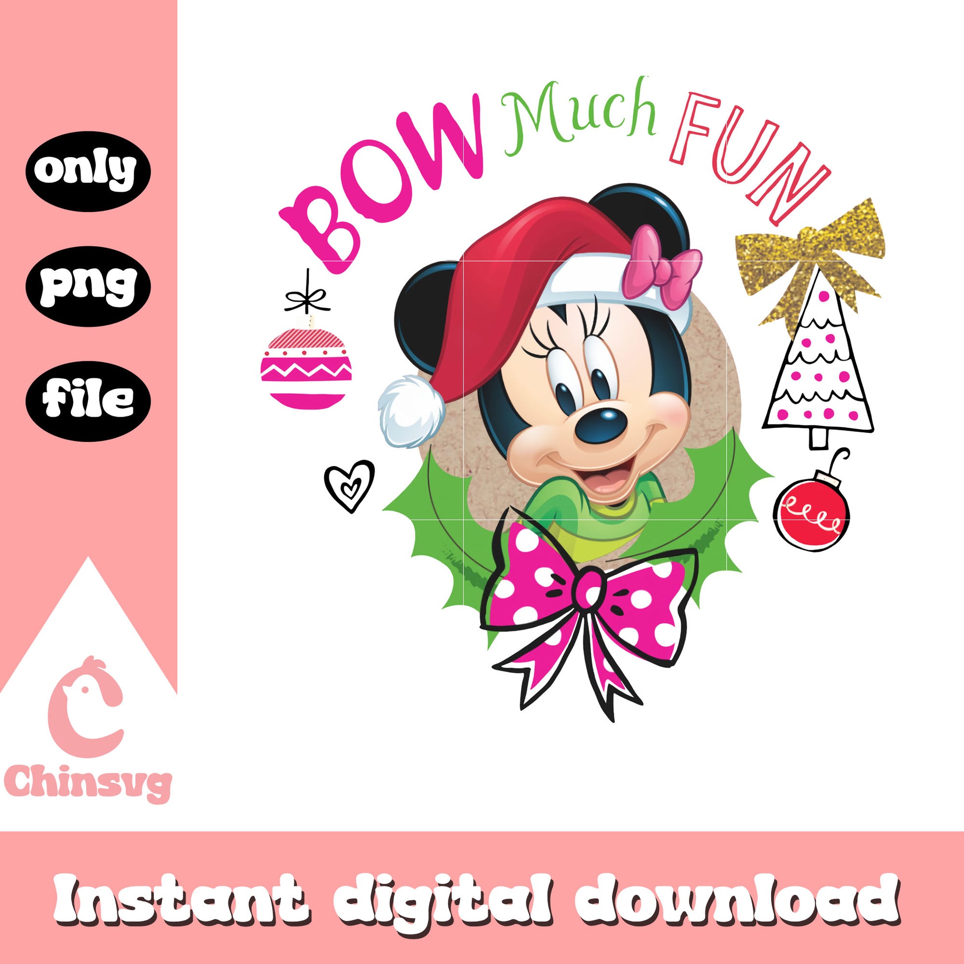 Bow much fun minnie merry christmas png, christmas decor png