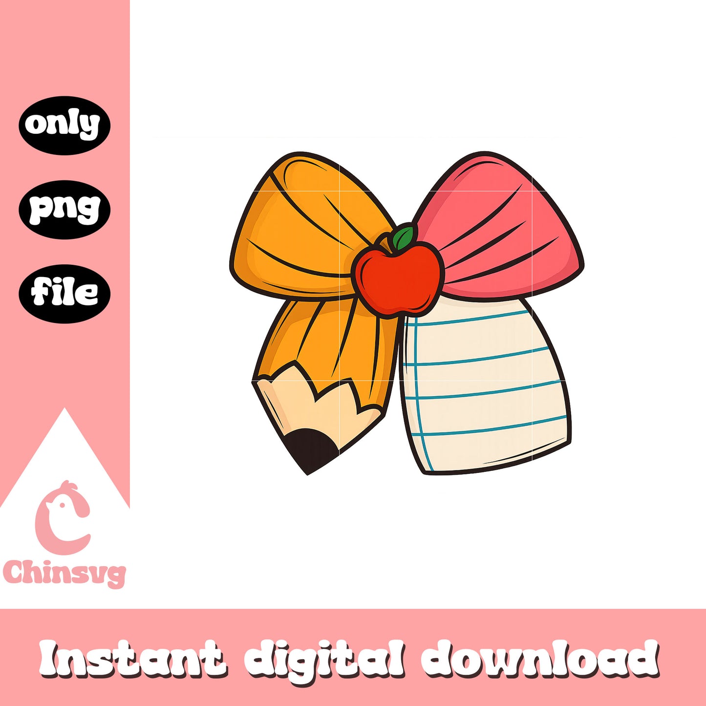 Bow pencil logo school design png, back to school png, first day school png