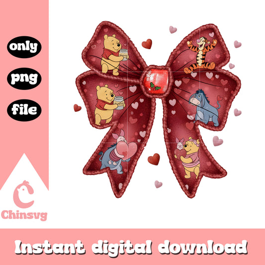 Bow pooh friends crochet png, valentines day bow​ png