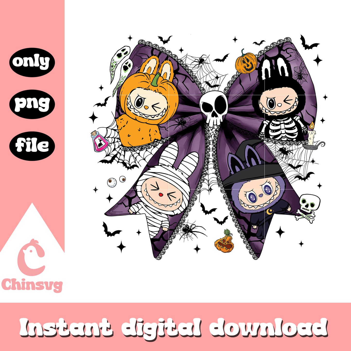 Bow spooky monsters labubu halloween png, monster halloween png