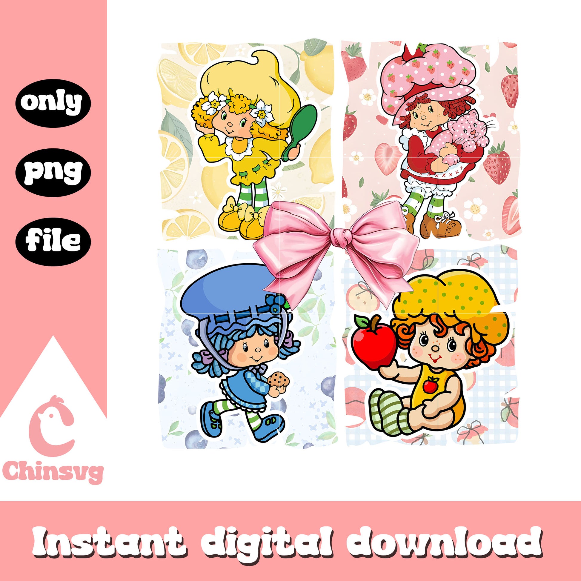 Bow strawberry cartoon design png, movie strawberry​ png