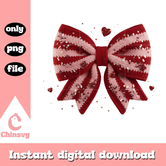 Bow striped valentine crochet png, valentines day bow​ png