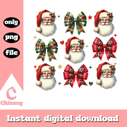 Bow tie and santa face christmas design png, santa claus face png
