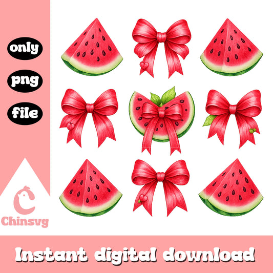 Bow watermelon design png, summer watermelon​ png, summer holiday png