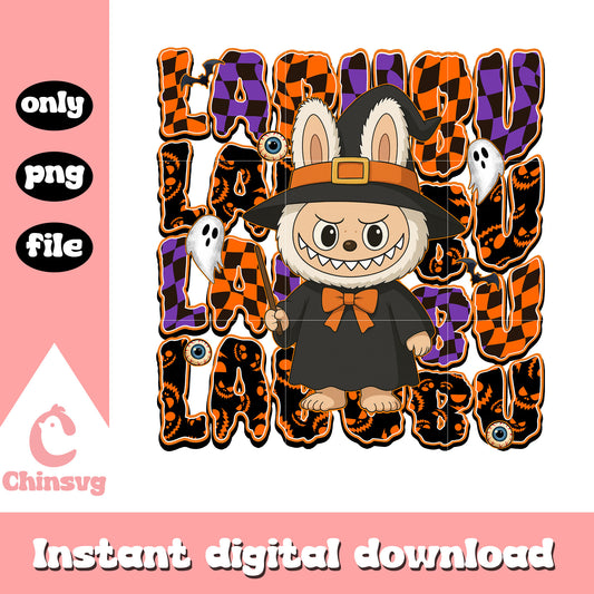 Bow witch labubu doll design png, halloween clipart png