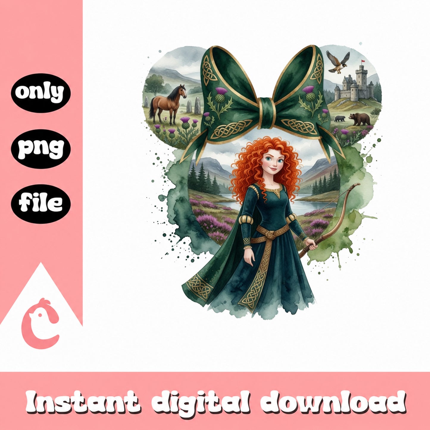 Brave Merida Disney Princess Bow PNG, Minnie Ears PNG, Disney PNG