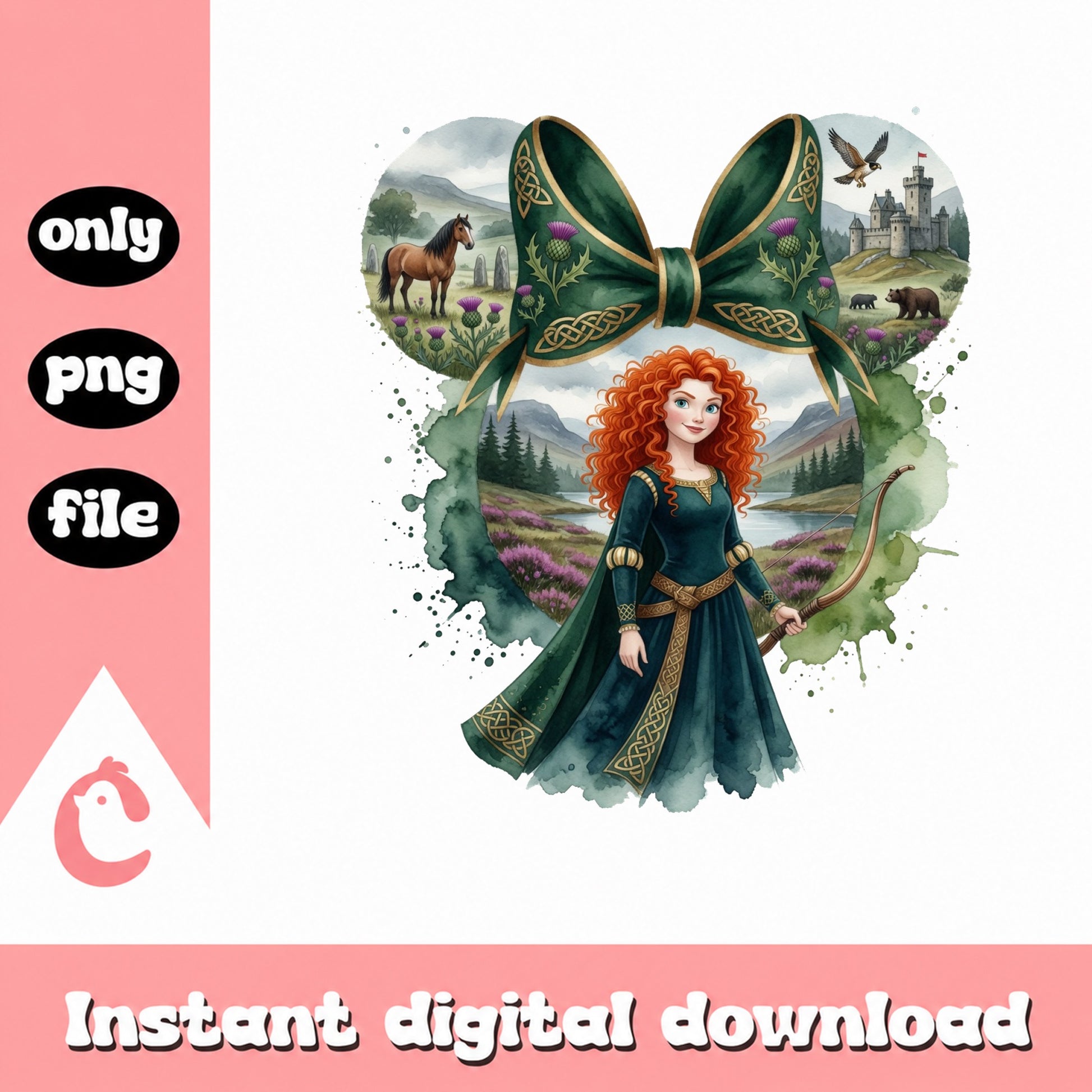 Brave Merida Disney Princess Bow PNG, Minnie Ears PNG, Disney PNG