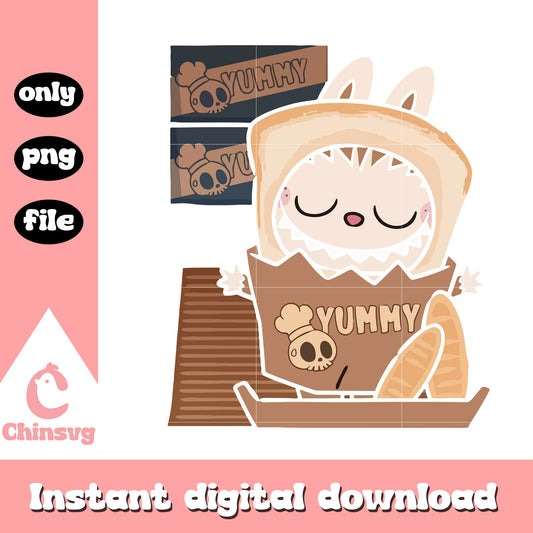 Bread yummy labubu cute doll design png, labubu cartoon png
