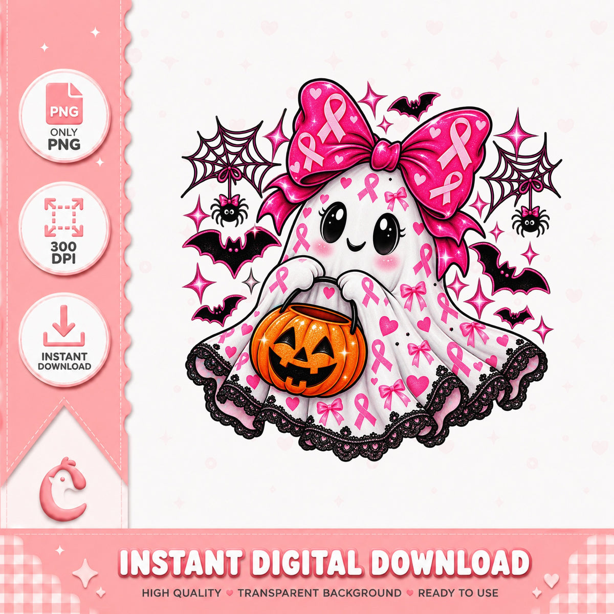 Breast Cancer Awareness Ghost PNG, Halloween Pink Ribbon, PNG
