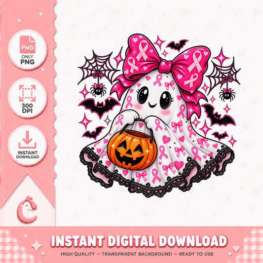 Breast Cancer Awareness Ghost PNG, Halloween Pink Ribbon, PNG