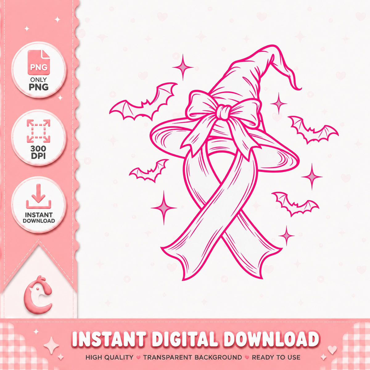 Breast Cancer Awareness Ribbon Witch Hat, Halloween Pink Ribbon, PNG