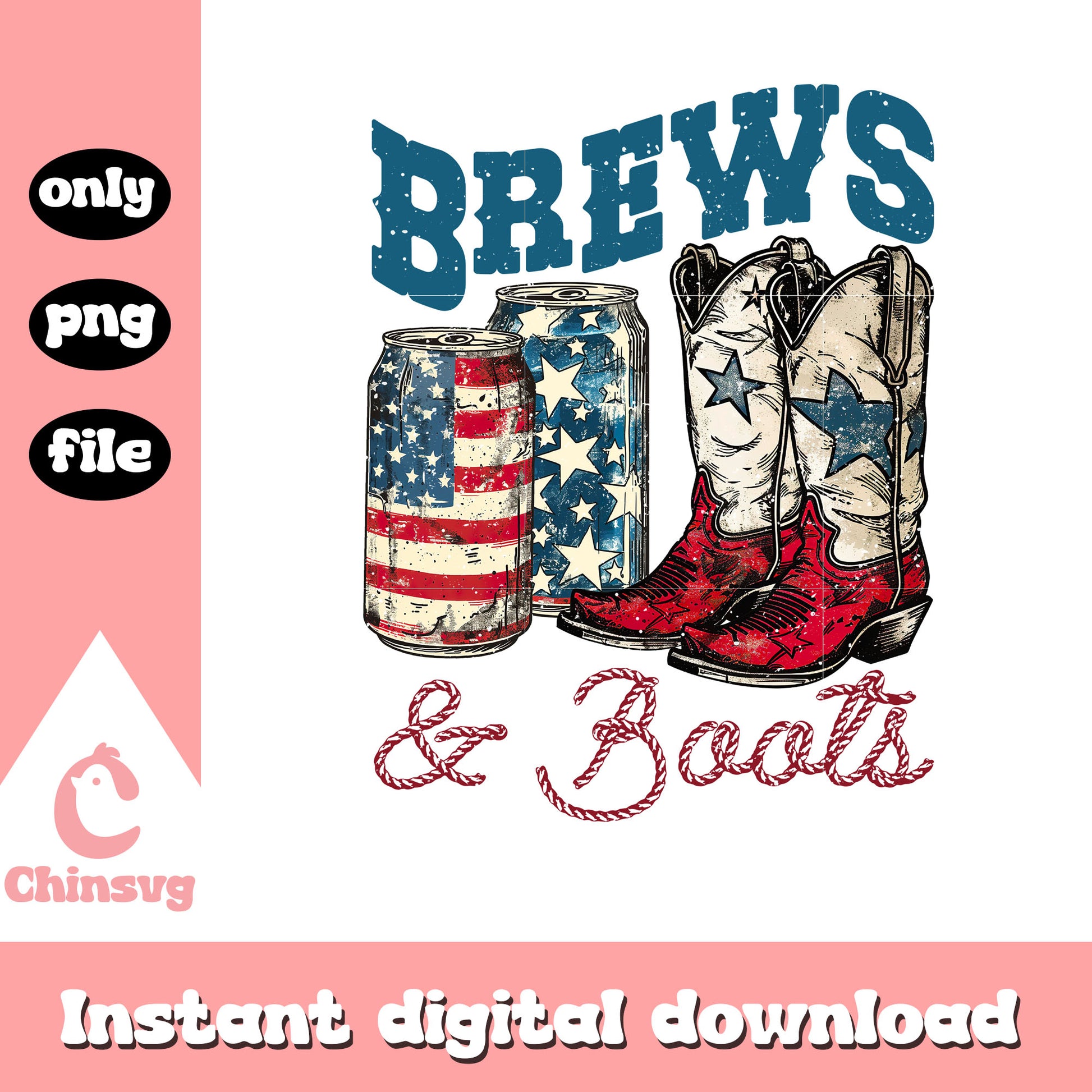 Brews and boots 4th of july png, 4th of july design png