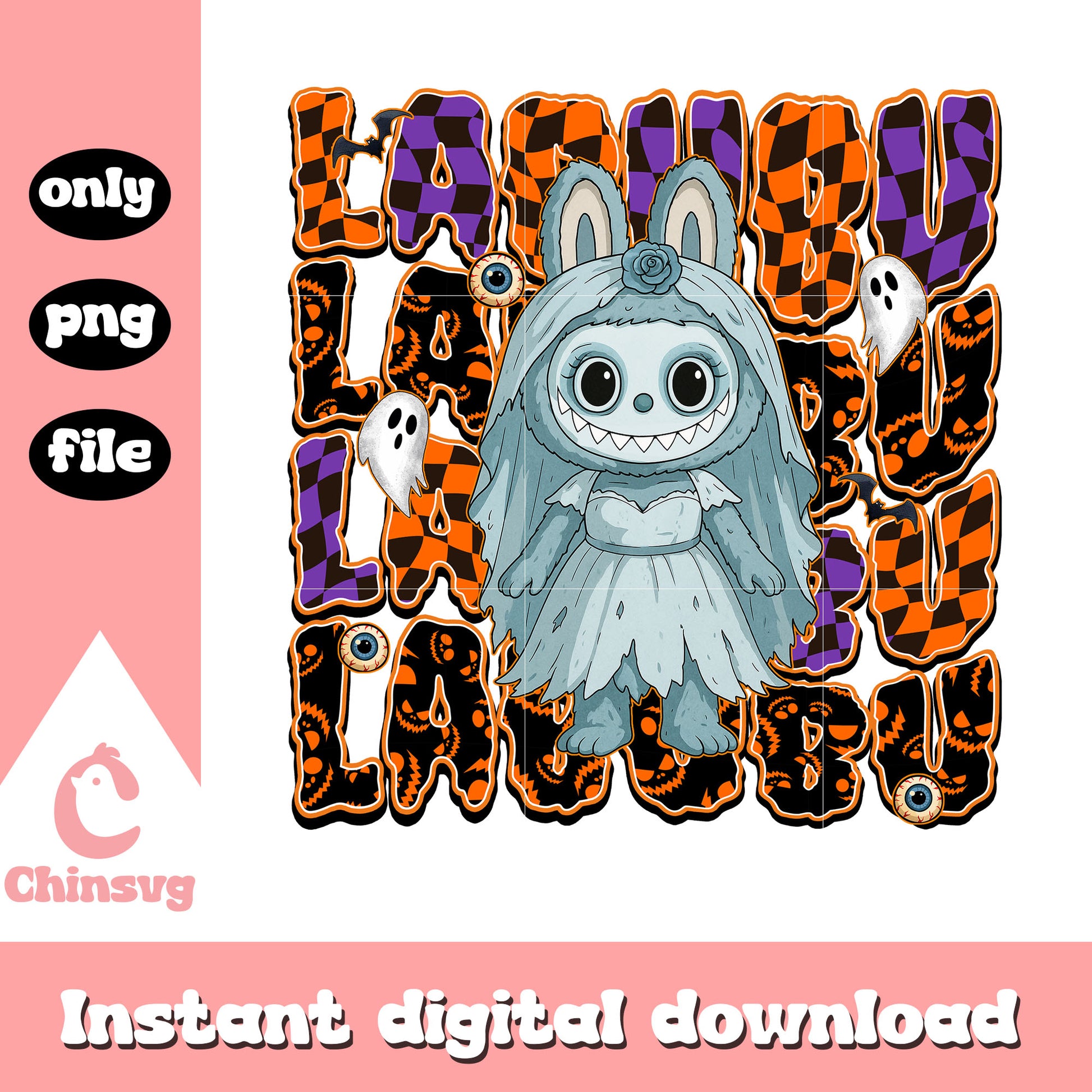 Bride ghost labubu doll design png, halloween bride ghost png