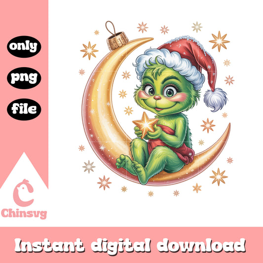 Bright moon grinch christmas design png, xmas grinch png