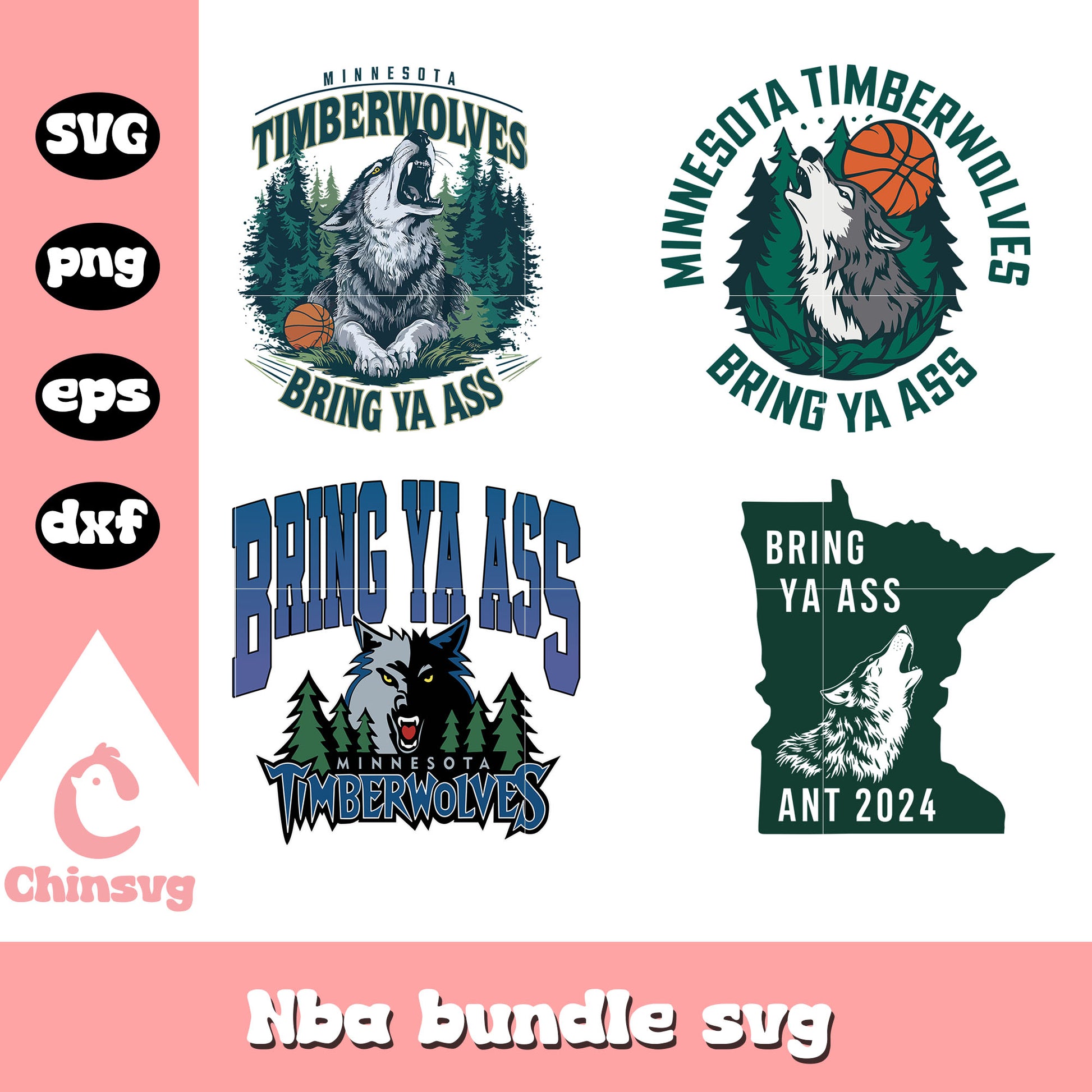 Bring Ya Ass Minnesota Timberwolves bundle svg, nba svg