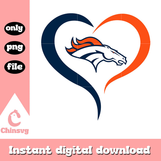 Broncos american football in heart svg, denver broncos vintage logo svg