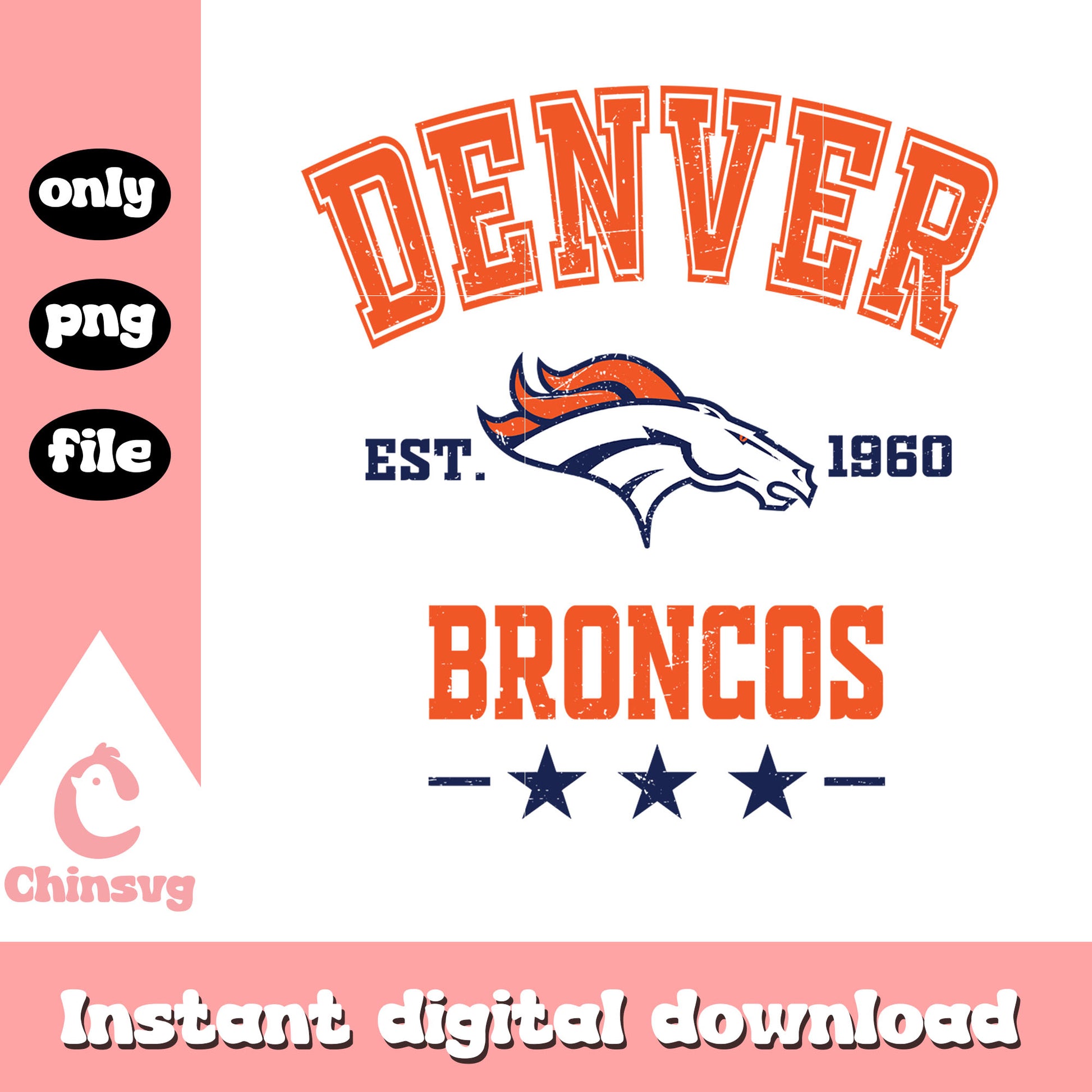 Broncos custom logo star png, denver broncos football​​​​​​​​ png