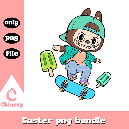 Brown cool skater labubu cute doll design png, clipart labubu png