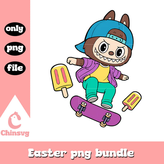 Brown cool skater labubu cute doll png, pop mart labubu png