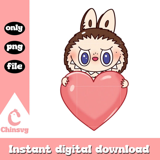 Brown labubu hand heart design png, cute labubu png
