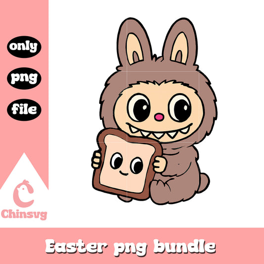 Brown labubu hand sandwitch doll design png, cute labubu png