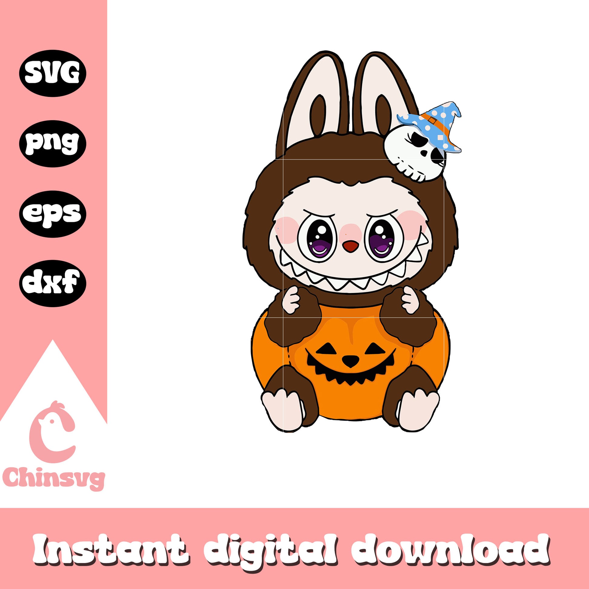 Brown labubu with pumpkin design svg, halloween pumpkin svg