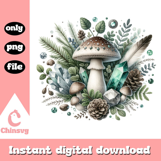 Brown mushroom clipart with emerald png, Brown mushroom png