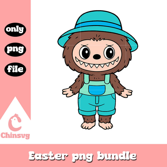 Brown overalls labubu cute doll drawing design png, labubu toy png