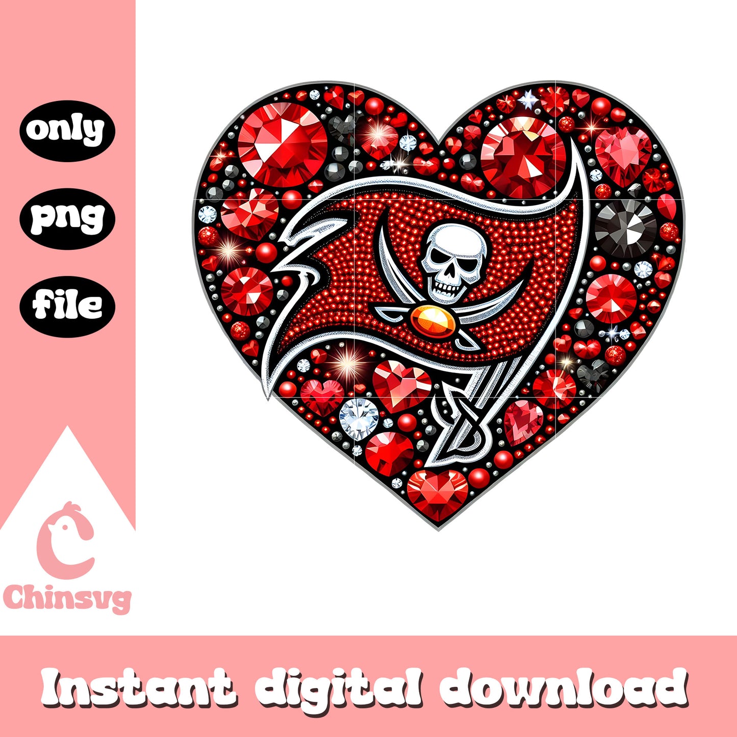 Buccaneers diamon heart red png, nfl tampa bay buccaneers​ png