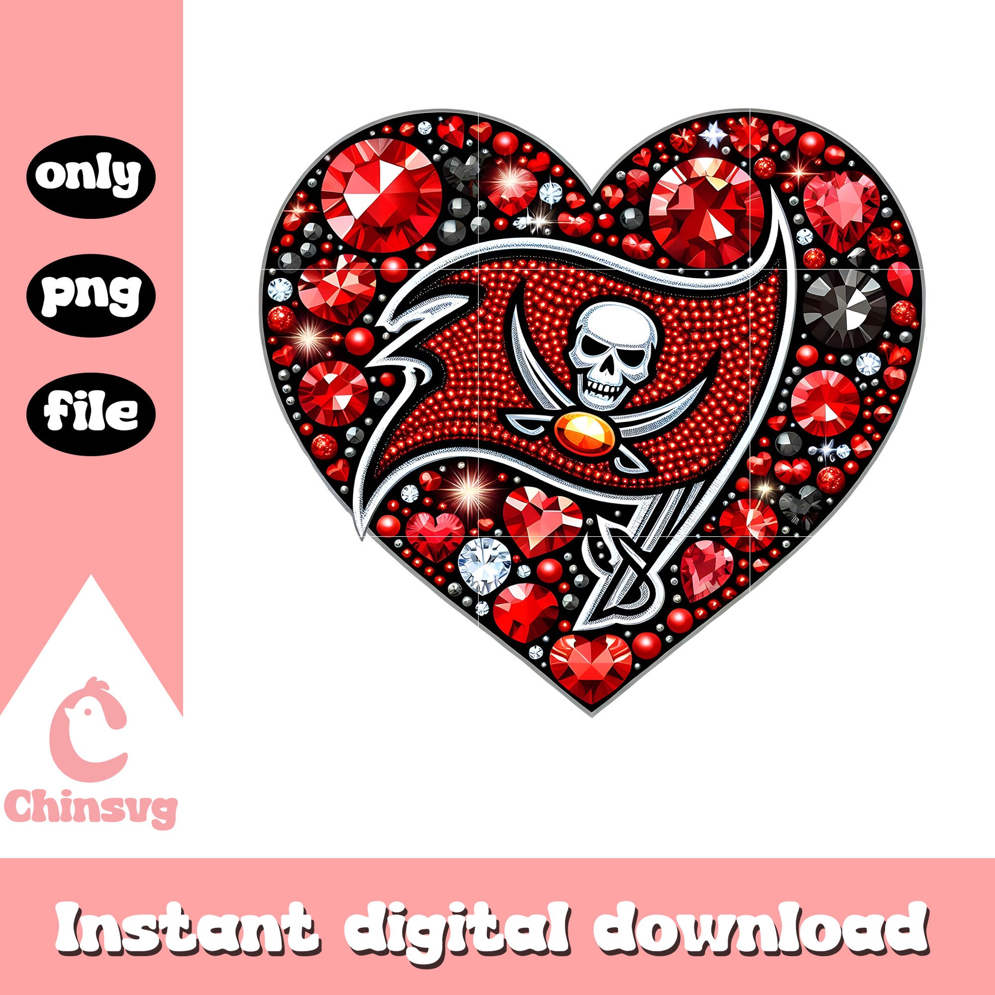 Buccaneers diamon heart red png, nfl tampa bay buccaneers​ png