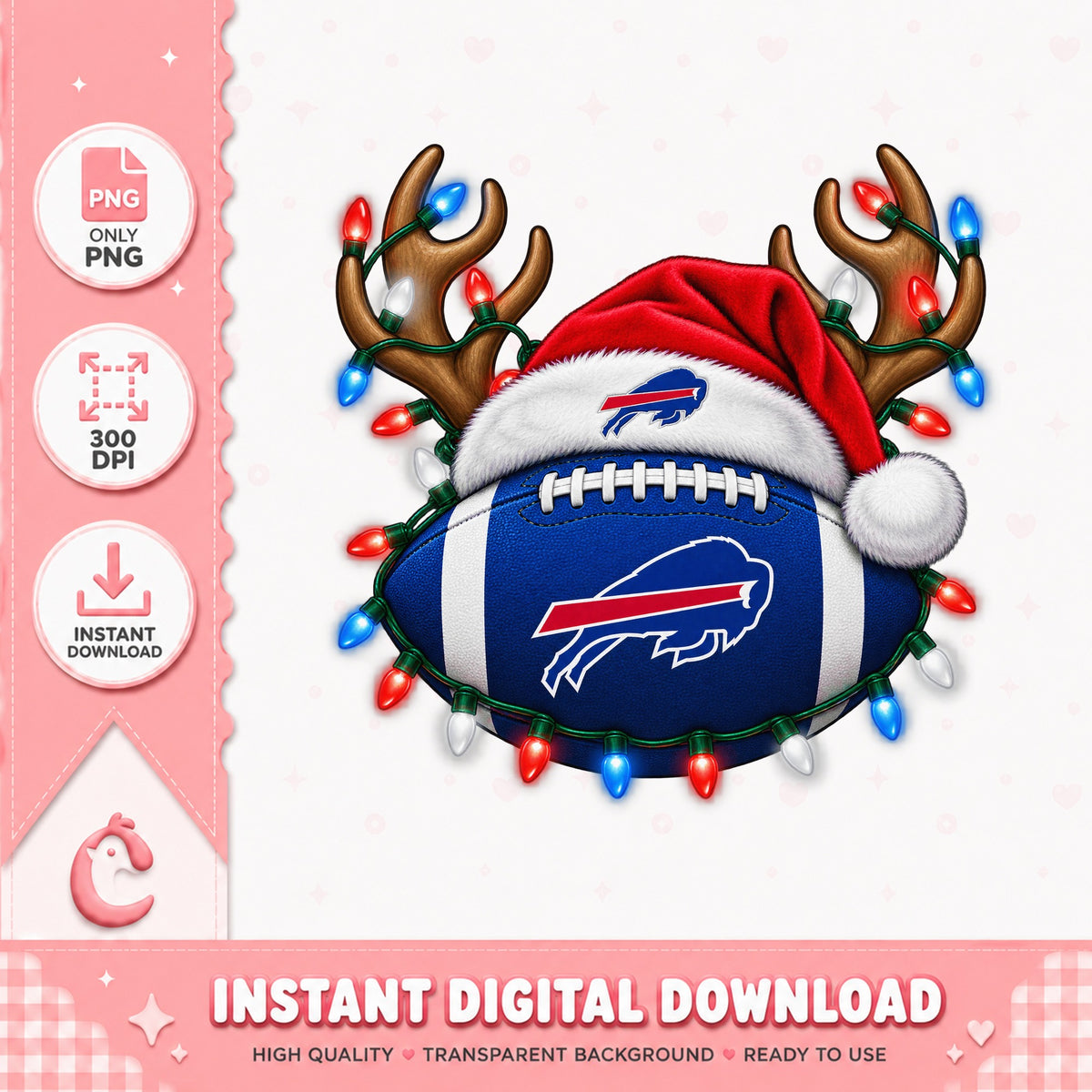 Buffalo Bills Christmas Football, NFL Reindeer Santa Hat, PNG