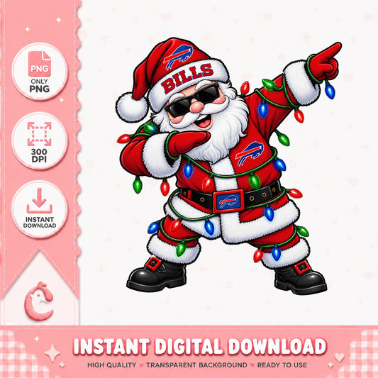 Buffalo Bills Santa Claus PNG, Christmas Football, Dabbing Santa PNG