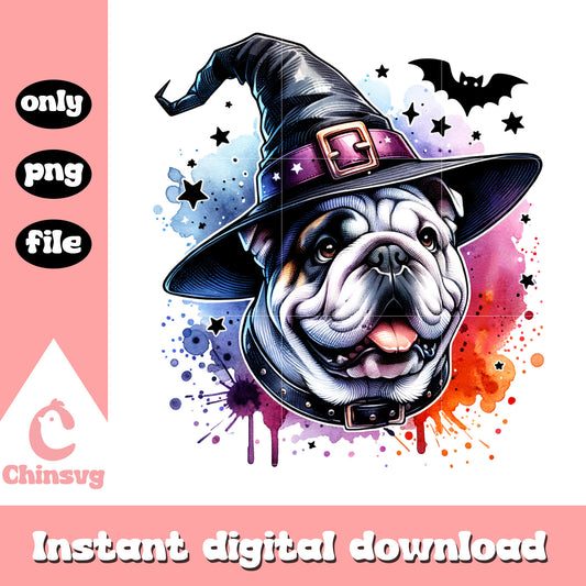 Bull dog in witch hat design png, bull dog png, dog in witch hat​ png