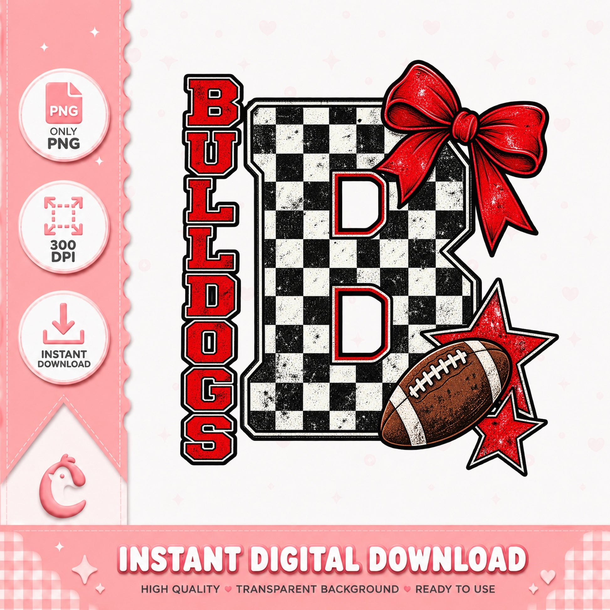 Bulldogs Football PNG, Checkered Pattern School Spirit, PNG