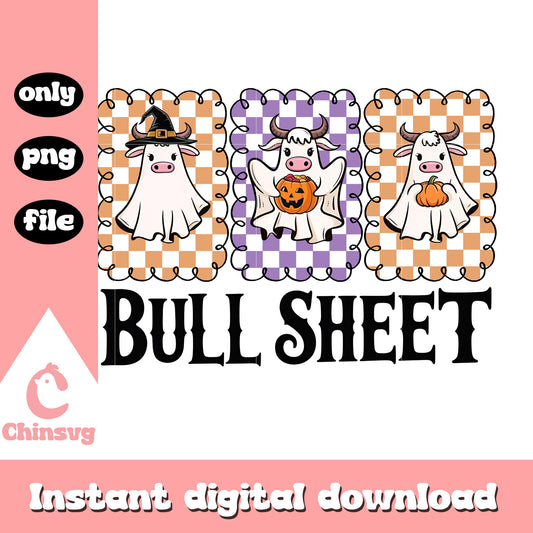 Bull sheet collage stamps design png, happy halloween png