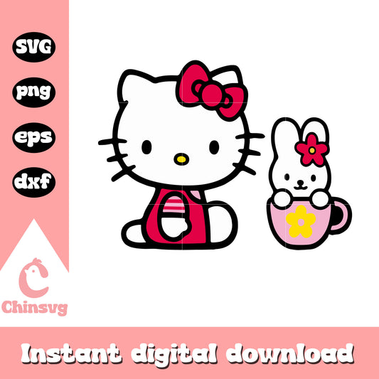 Bunny and kitty pink design svg, hello kitty character svg