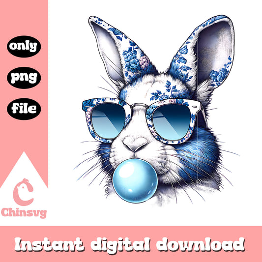 Bunny blowing a bubble design png, funny bunnies​ png, bunny face​ png