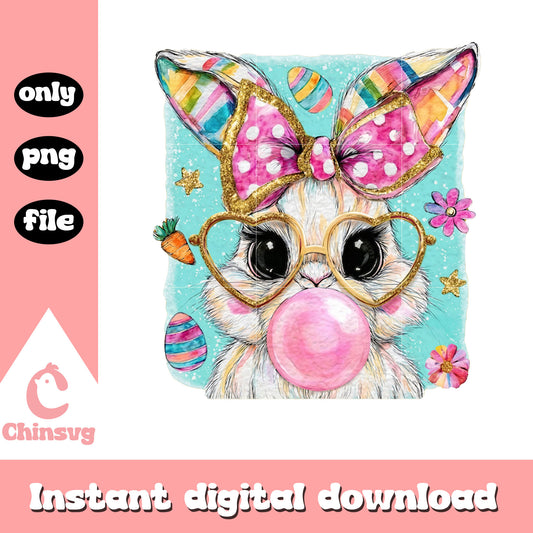Bunny blowing bubblegum png, bunny easter png, easter day png