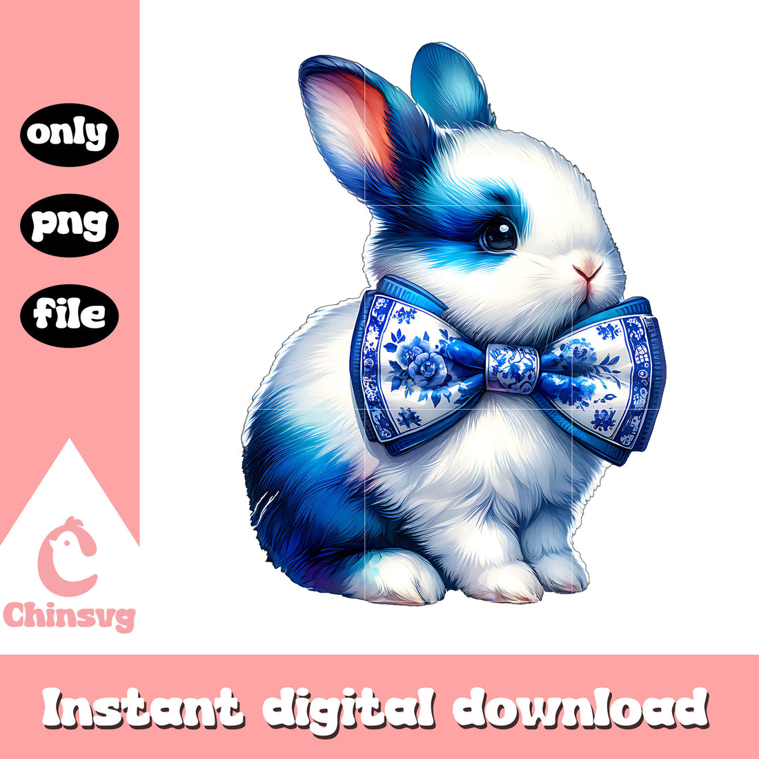 Bunny blue and white with bow png, cute bunny rabbit png – Chinsvg