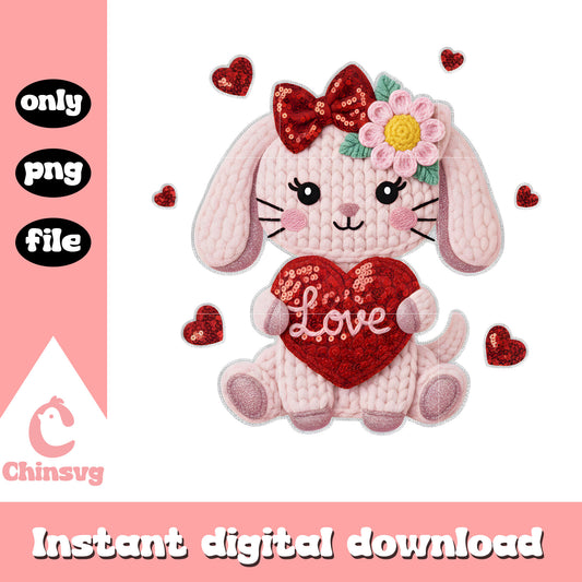 Bunny glitter valentine crochet png, valentines day bunny​ png