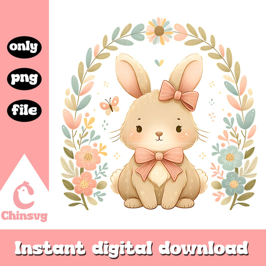 Bunny in flower arch design png, flower arch​ png, bunny rabbit​ png