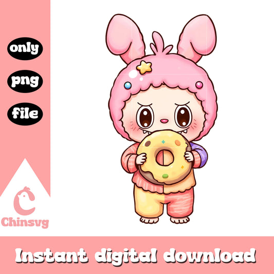 Bunny labubu hand donut design png, labubu drawing png
